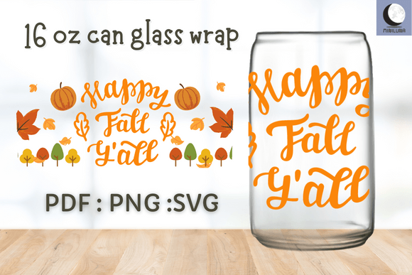 16OZ CAN GLASS WRAP HAPPY FALL Y ALL
