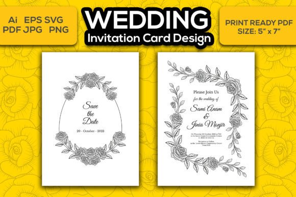 Beautiful Floral Line Art Wedding Card