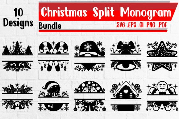 BUNDLE Christmas Split Monogram Svg Graphics