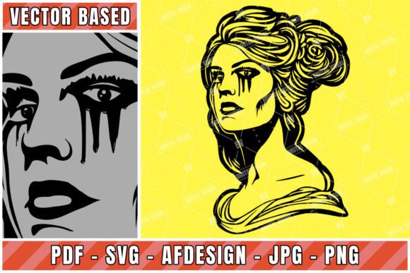 Bust of a Beautiful Woman Crying Vector: Graphics & Crafts