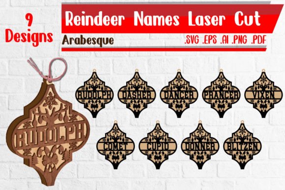 Reindeer Names Svg Bundle Laser Cut for Home Decor