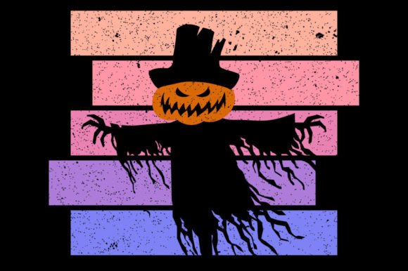 Retro Vintage Sunset Halloween Ghost Graphics and Print Templates