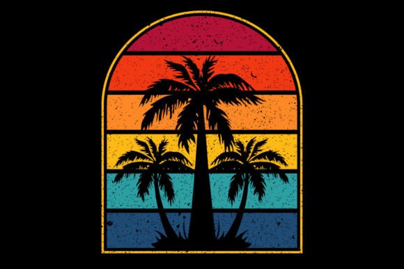 Summer Beach Palm Tree Sunset Retro Graphics