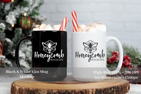 Two 15oz Black and White Christmas Mugs – Graphics & Christmas Amp